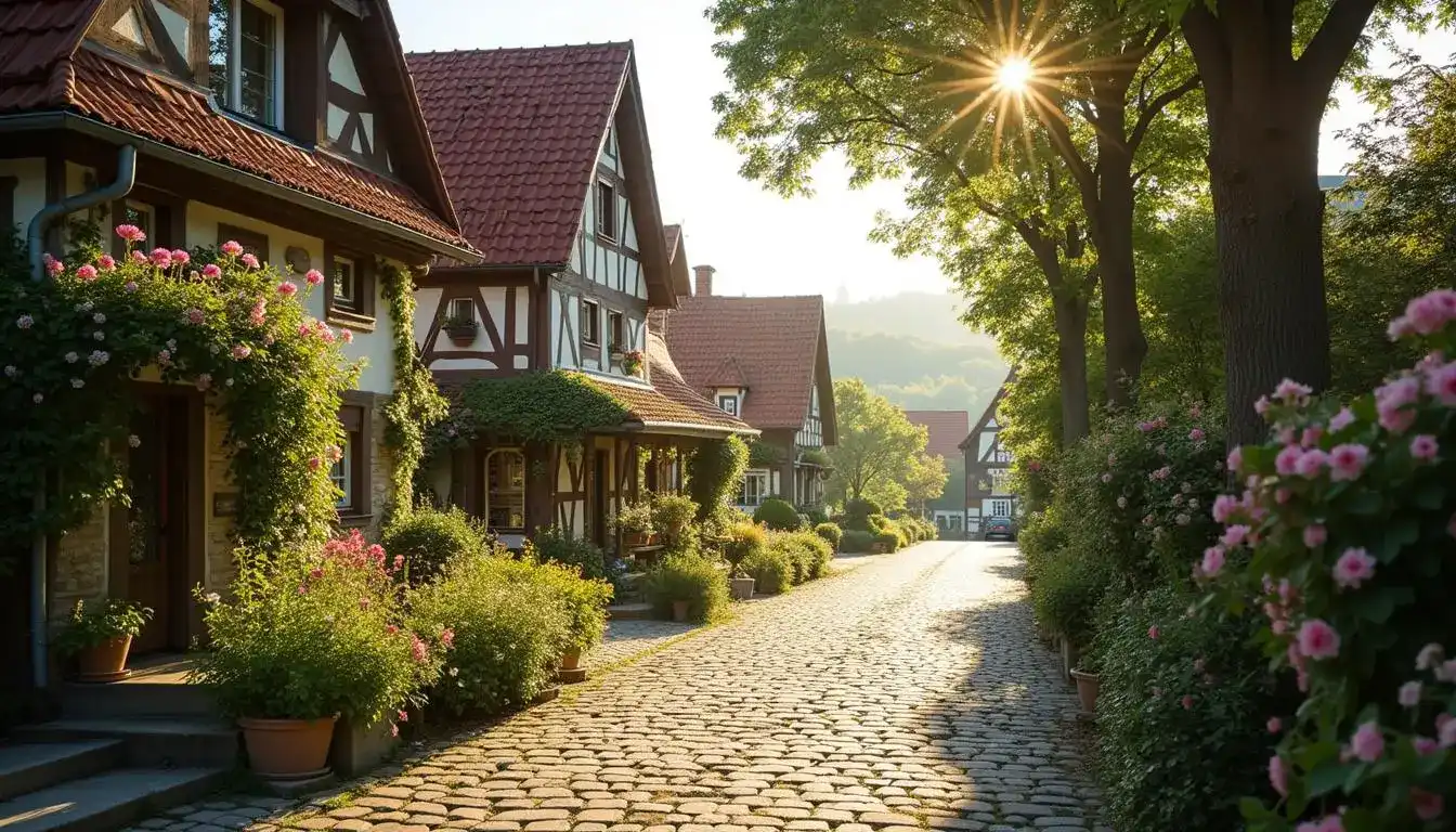 Fachwerkhäuser an Pflasterstraße