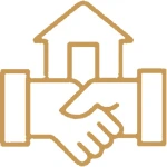 Handschlag mit Haus im Hintergrund